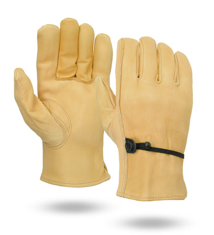 Premium Water Repellent Cowhide Leather Gloves w/Strap